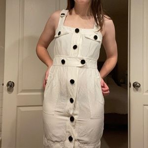 Zara Basic White Summer Dress with Black Buttons
